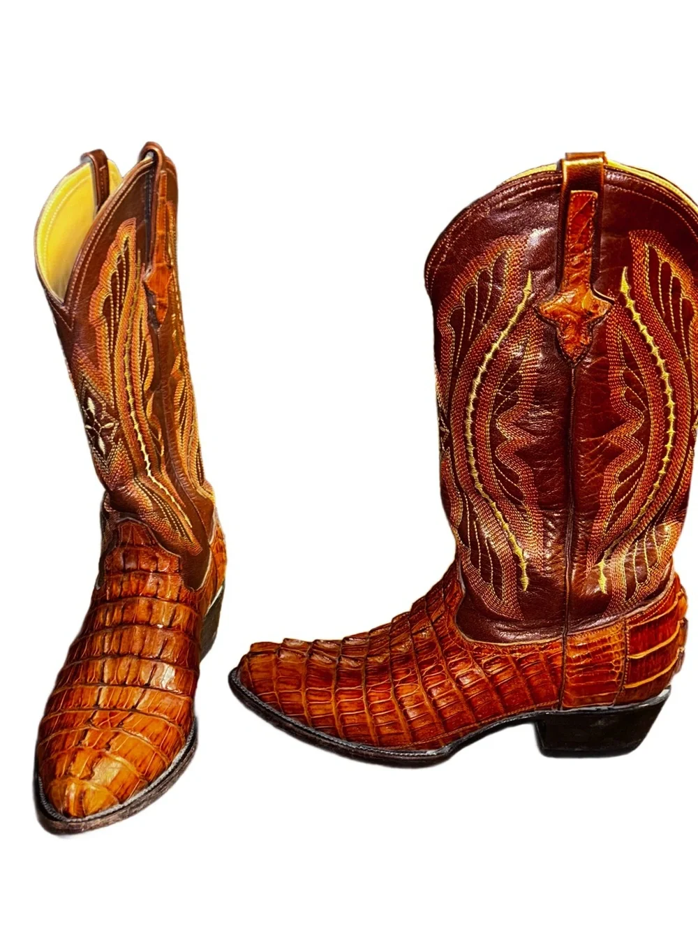 Ferrini ~ Vintage ~ Men’s 9 1/2 ~ Brown & Beige ~ Caiman Crocodile Leather Boots